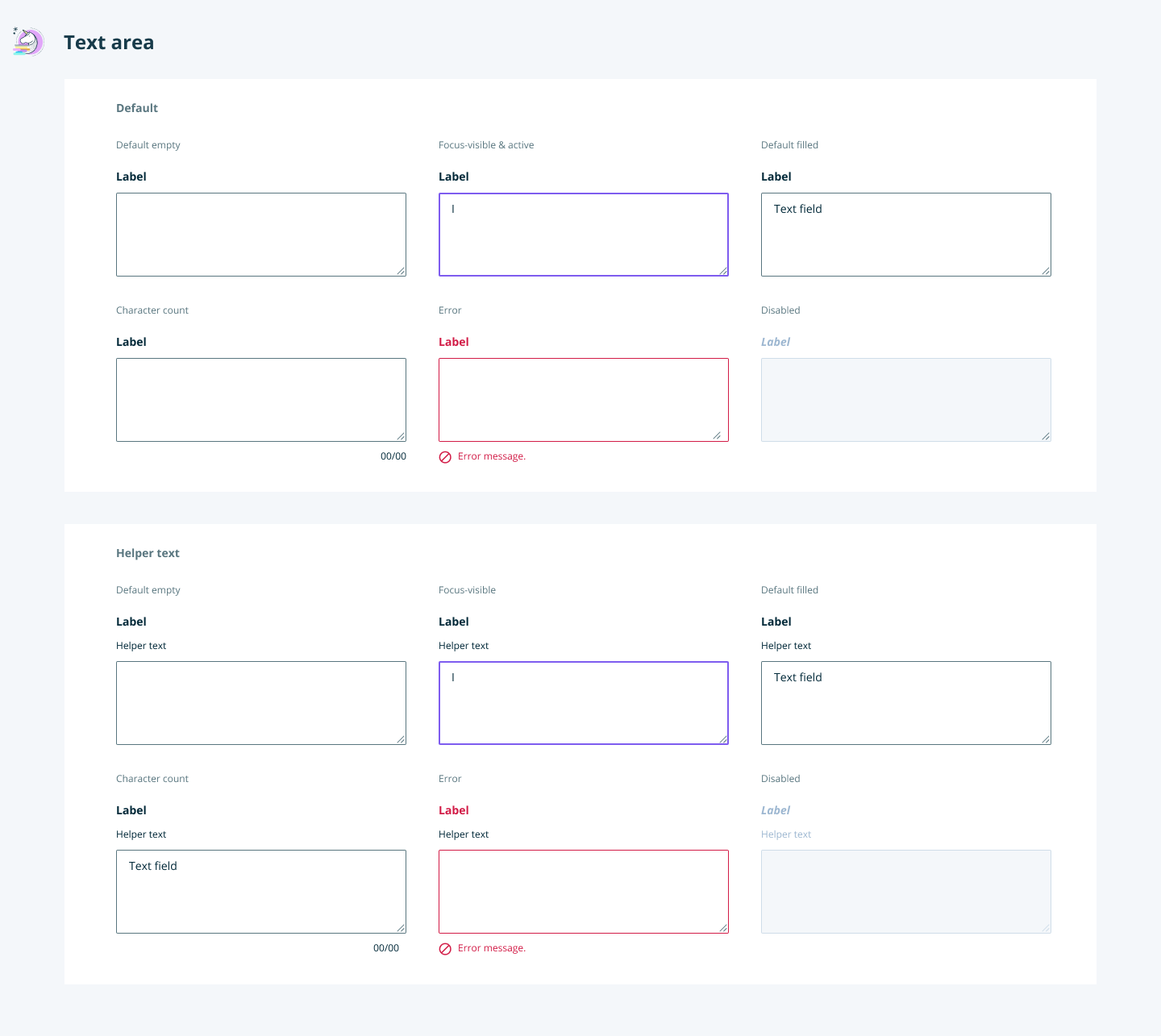 Unicorn Design System text areas