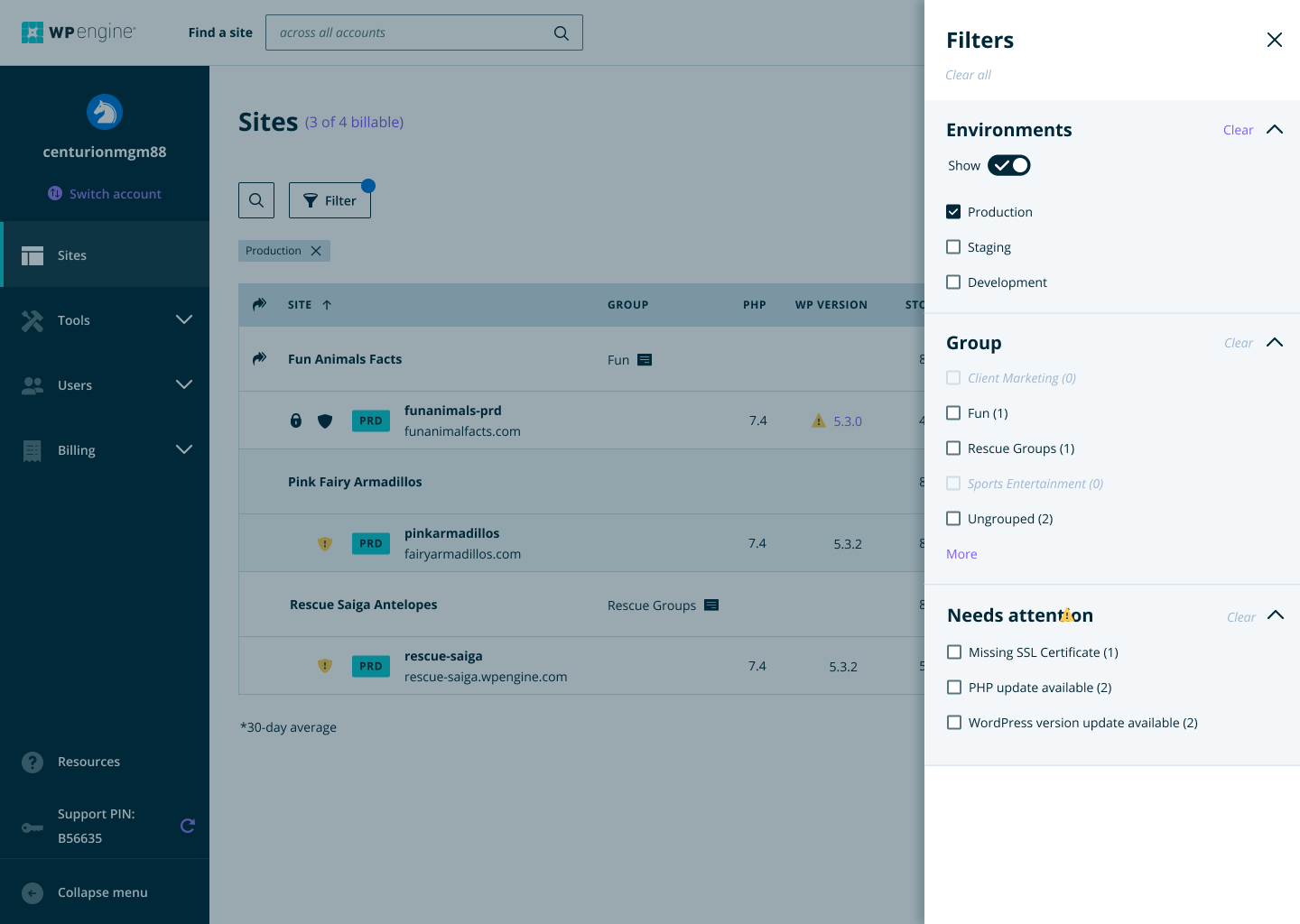 Sites with filters