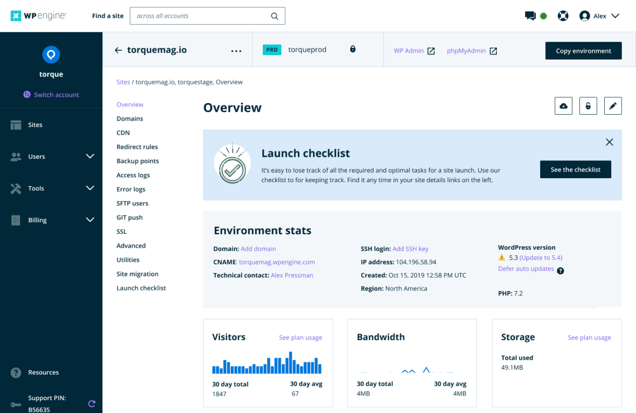 WP Engine user portal
