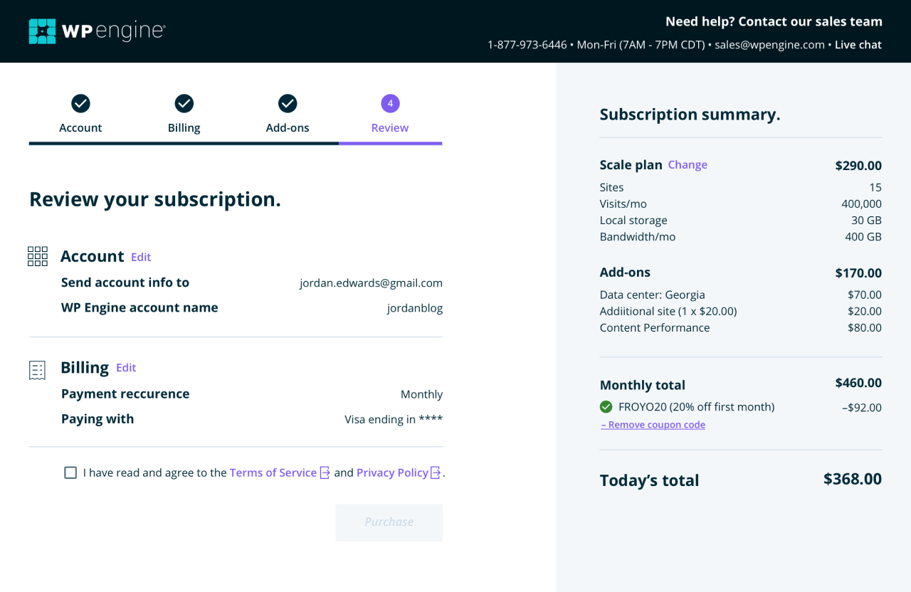 WP Engine sign up